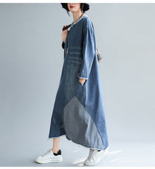 Women Stitching Round Neck Denim Dress