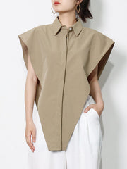 Irregular Solid Color Single-Breasted Lapel Shirt