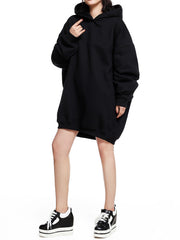 Women Solid Color Hooded Loose Casual Sweatshirt