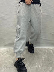 Retro Loose Solid Color High-Waist Cotton Pants