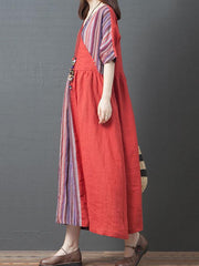 Original Split-Joint Striped V-Neck Dress