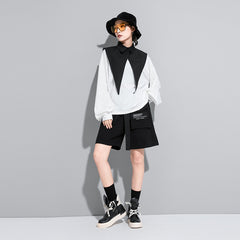 Women Suit Collar Stitching Loose Two Piece Blouse