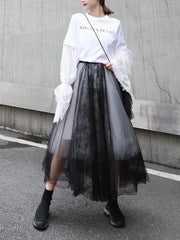 Women Lace Stitching Mesh Skirt