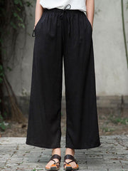 Ramie Cotton Loose Straight Wide-Leg Pants