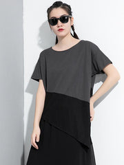 Original Cropped Round-Neck Split-Joint T-Shirts Tops