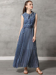 Original Polka-dot Pleated Belted Long Dress