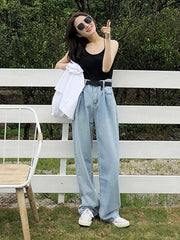 Empire Pleated Loose Jeans Wide-Leg Pants