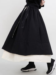 Splicing Double Tiered Fringed Thickening Cropped Skirt