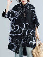Women Lapel Printed Loose Casual Shirt