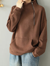 Women Plus Fleece High Neck Zipper Sweatshirt