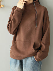 Women Plus Fleece High Neck Zipper Sweatshirt