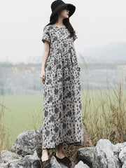 Literary Floral Ramie Cotton Long Dress