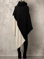 Stylish Asymmetric Split-Joint Contrast Color Heaps Collar Sweatshirt Top