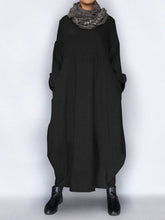 Casual Loose Solid Color Falbala Round-Neck Long Sleeves Maxi Dress