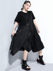 Original Solid Short Sleeves Irregularity Dress