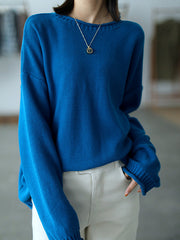 Women Retro Loose All Match Round Neck Sweater