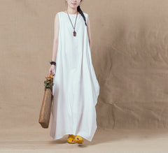 Solid Color Literary Sleeveless Maxi Dress