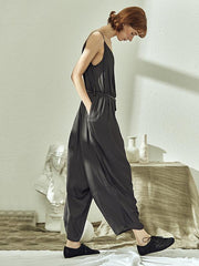 Black Loose Split-joint Sleeveless Jumpsuits