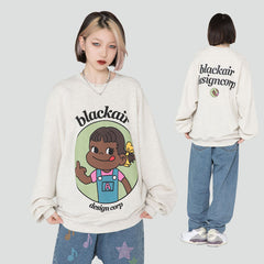 Print Oversize Loose Pullover Long Sleeve Sweatershirt