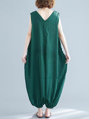 Loose Solid Color Sleeveless V-Neck Jumpsuit