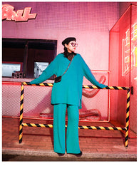 Loose V-Neck Knitted Sweater And Elastic Waist Wide-Leg Pant Suit