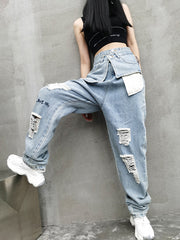 High Waiste Hole Straight Wide Leg Casual Pants