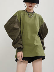 Women Round Neck Loose Casual Stitching Sweatshirt