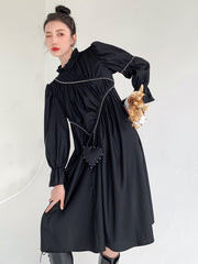 Women High Neck Stitching Casual Dress