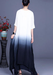 Elegant Striped Tie Dye asymmetrical design Cotton Linen Summer Dress