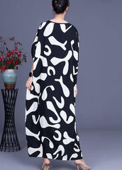 Loose White Elegant Print Patchwork Summer Silk Long Dresses