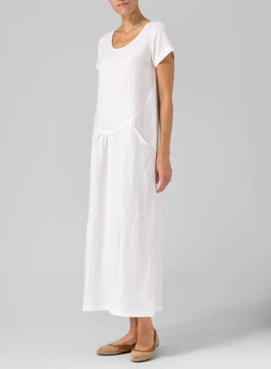 Cotton And Linen Pleated Slim Dress