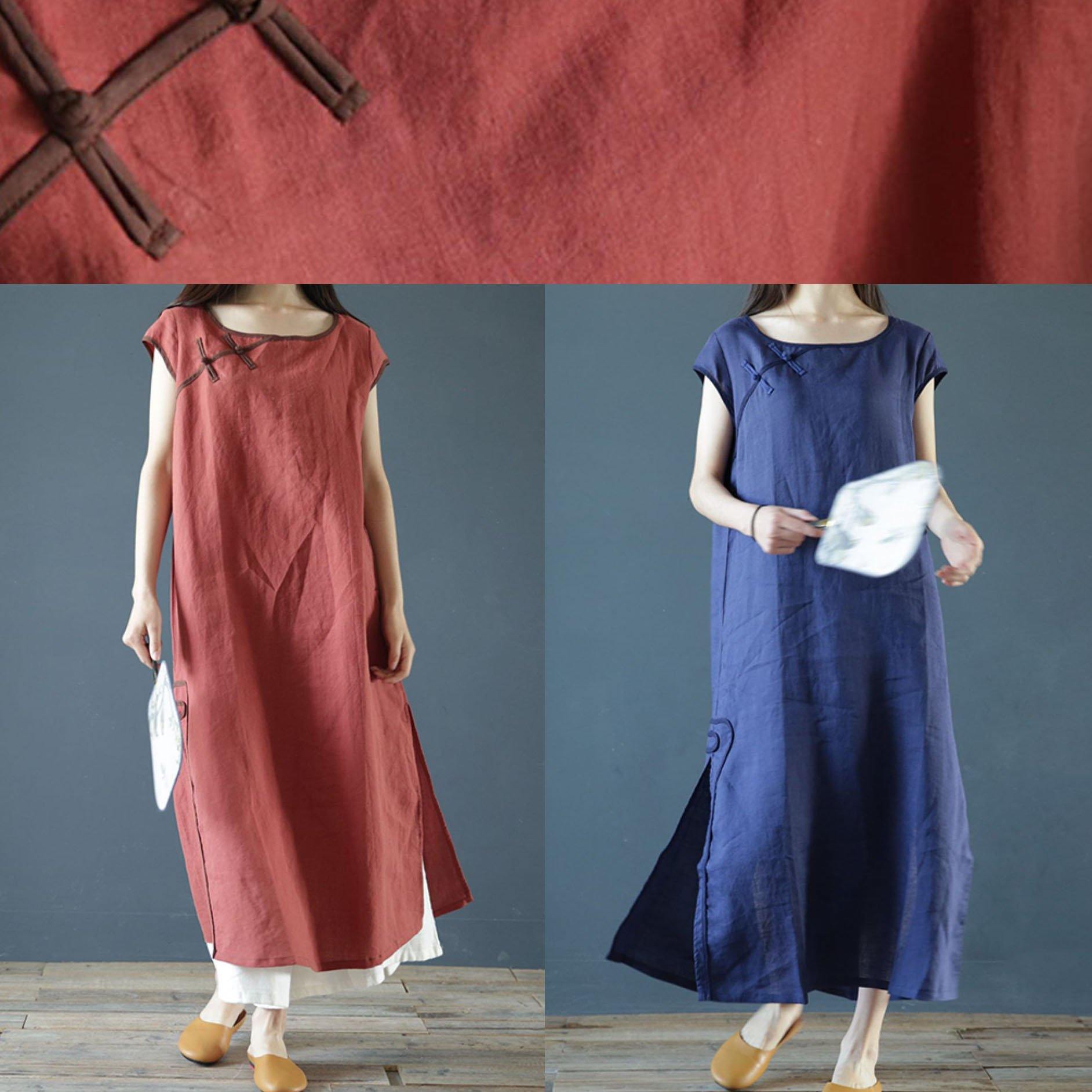 Bohemian o neck side open linen summer clothes For Women Work Outfits rose Dresses