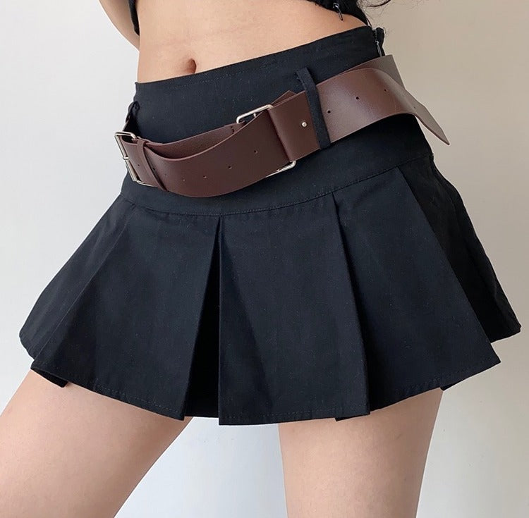 Y2K Corduroy Pleated Mini Skirt // Black