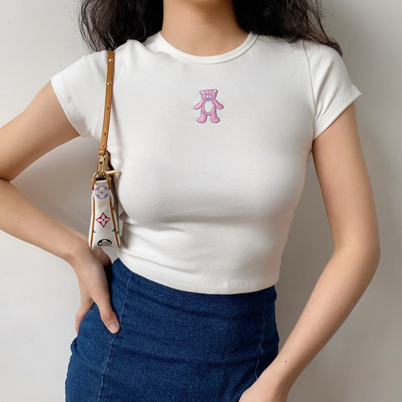 Embroidered Teddy Baby Tee ~ HANDMADE