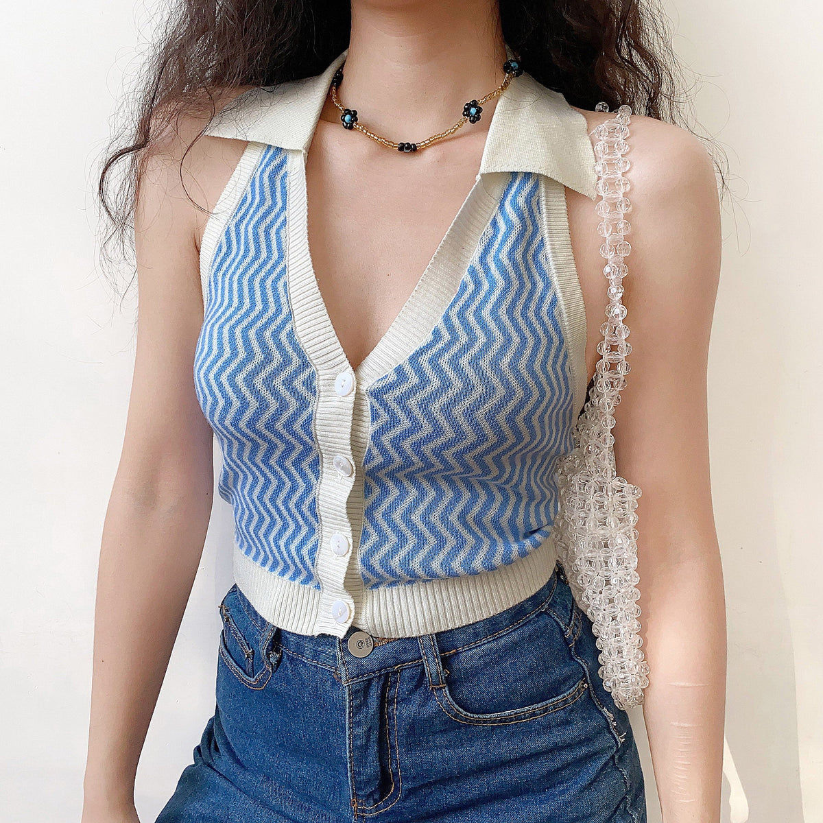 70s Retro Chevron Halter Vest