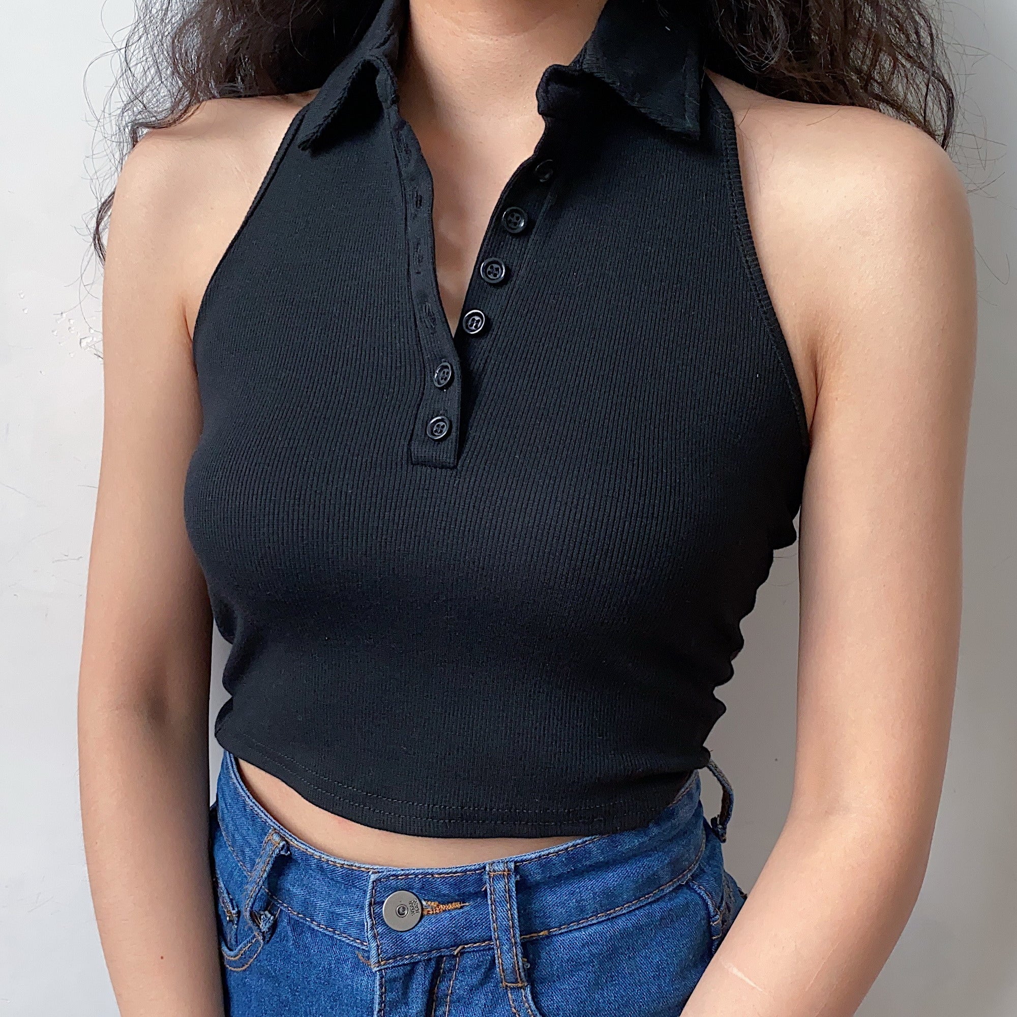 70s Slim Polo Halter Top