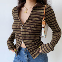 90s Film Double Zipper Cardigan ~ HANDMADE