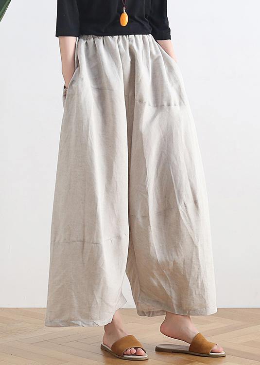 20 summer stitching thin women's new cotton and linen nude wide-leg pants