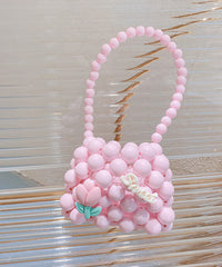 2024 New Pink Handmade Woven Kids Girls Crossbody Bag