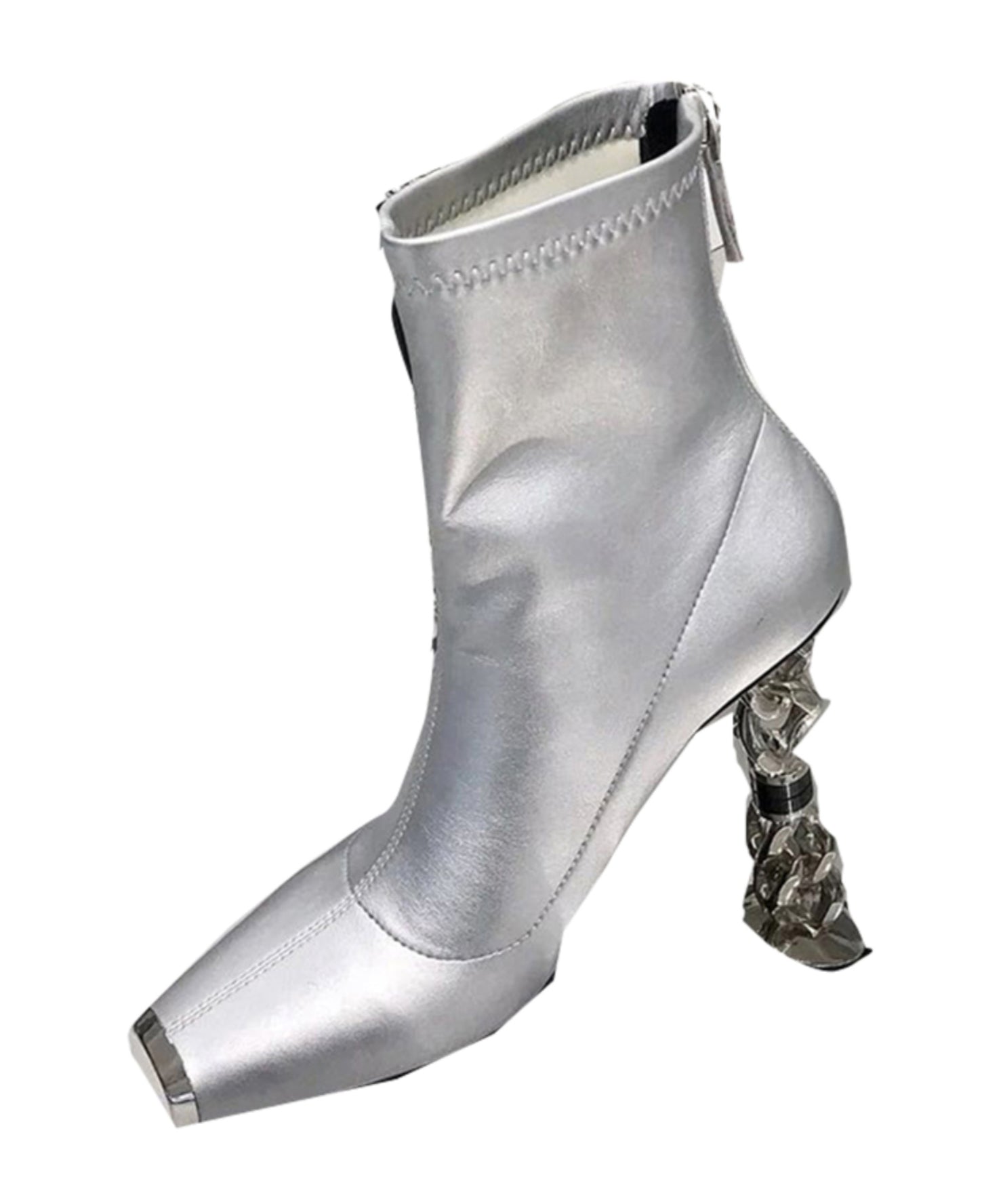 2024 New Versatile Silver Zipper Metal Heterotypic High Heel Boots