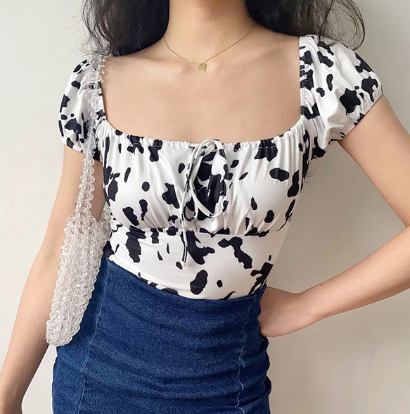 Cow Print Front Tie Top ~ HANDMADE