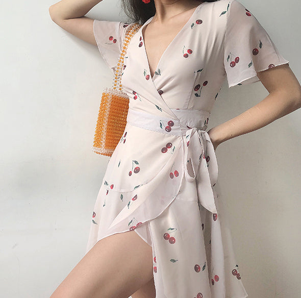 60s Style Cherry Wrap Dress