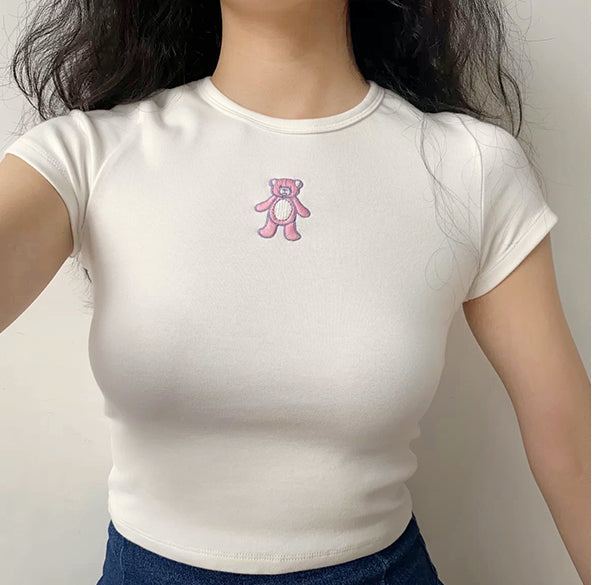 Embroidered Teddy Baby Tee ~ HANDMADE