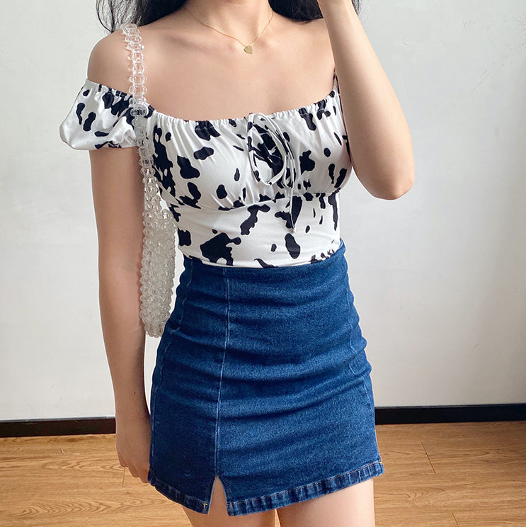 Cow Print Front Tie Top ~ HANDMADE