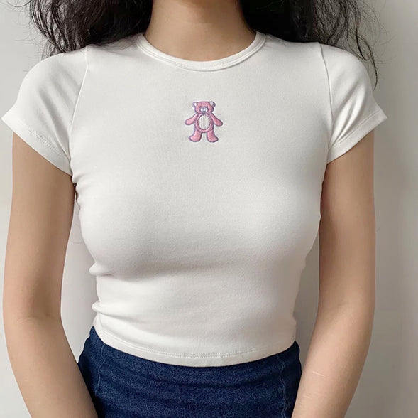 Embroidered Teddy Baby Tee ~ HANDMADE
