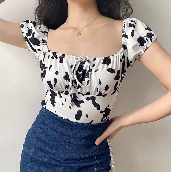 Cow Print Front Tie Top ~ HANDMADE