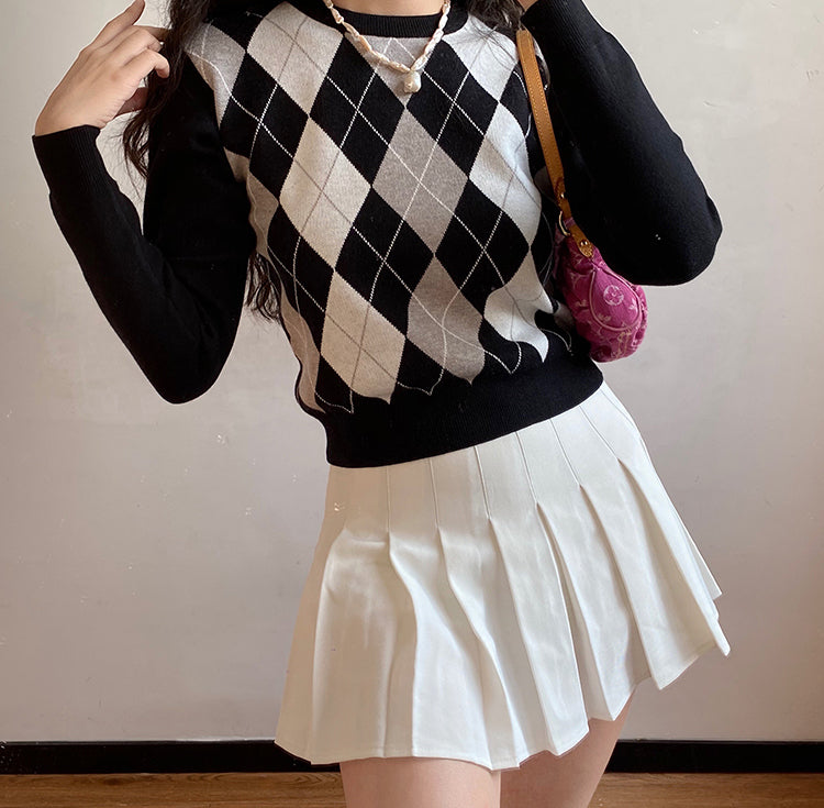 Argyle Knit Pullover Sweater