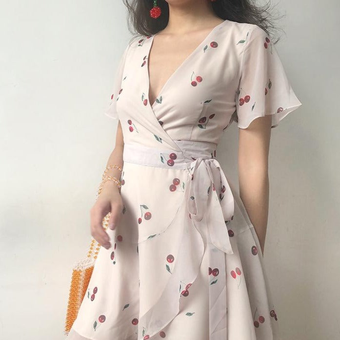 60s Style Cherry Wrap Dress