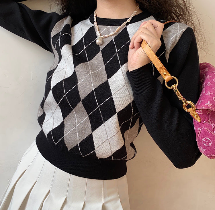 Argyle Knit Pullover Sweater