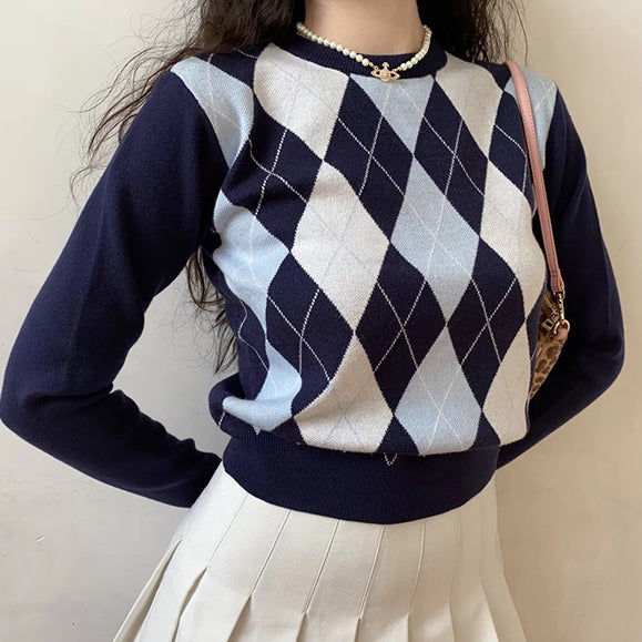 Argyle Knit Pullover Sweater
